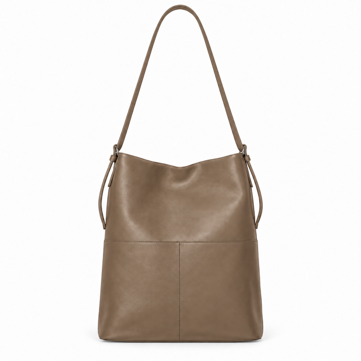 Mireille Leather Shoulder Tote Bag in Grey
