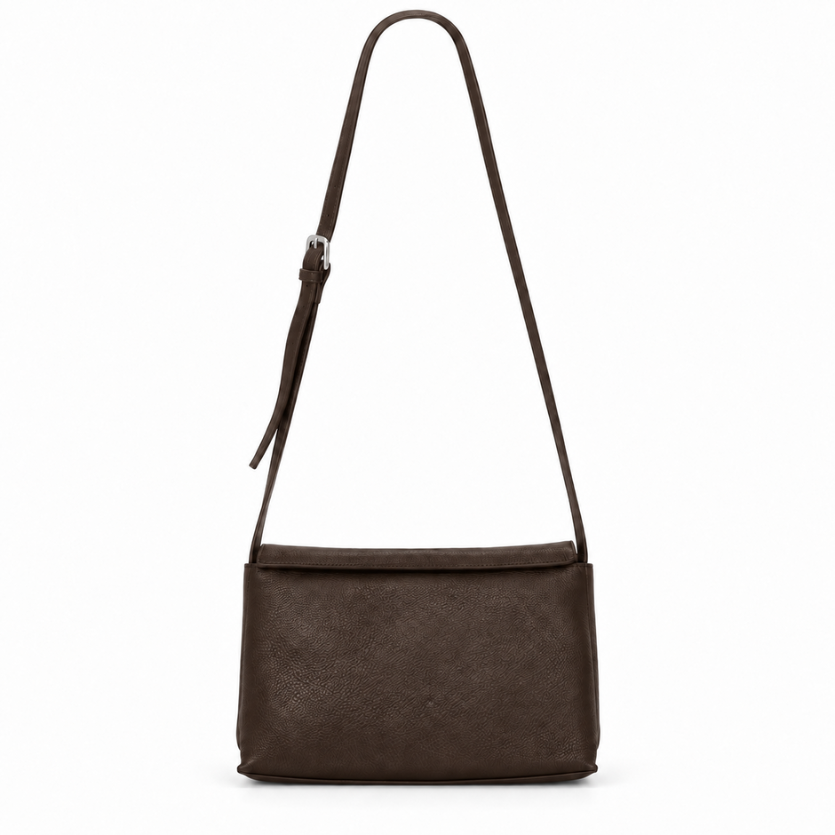 Elara Leather Shoulder Bag in Coffee with adjustable strap