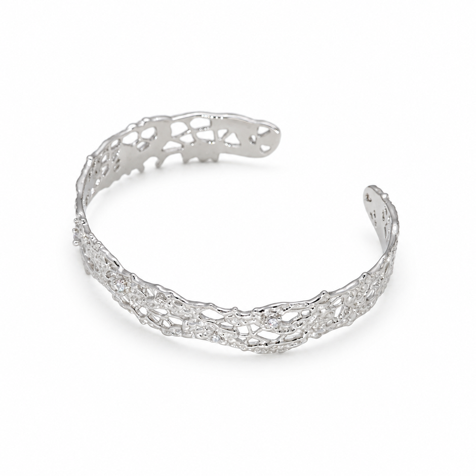 Thea Filigree Cuff Bangle in 925 Sterling Silver by MOA - view 2