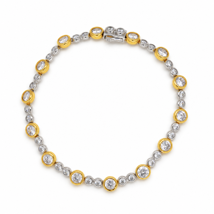 Elise Alternating Tennis Bracelet in Two Tone 24K Gold Over 925 Silver by MOA - view 1