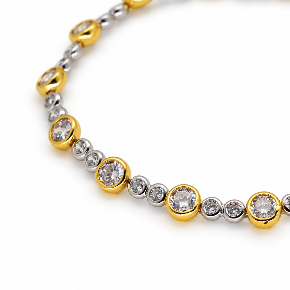 Elise Alternating Tennis Bracelet in Two Tone 24K Gold Over 925 Silver by MOA - view 2