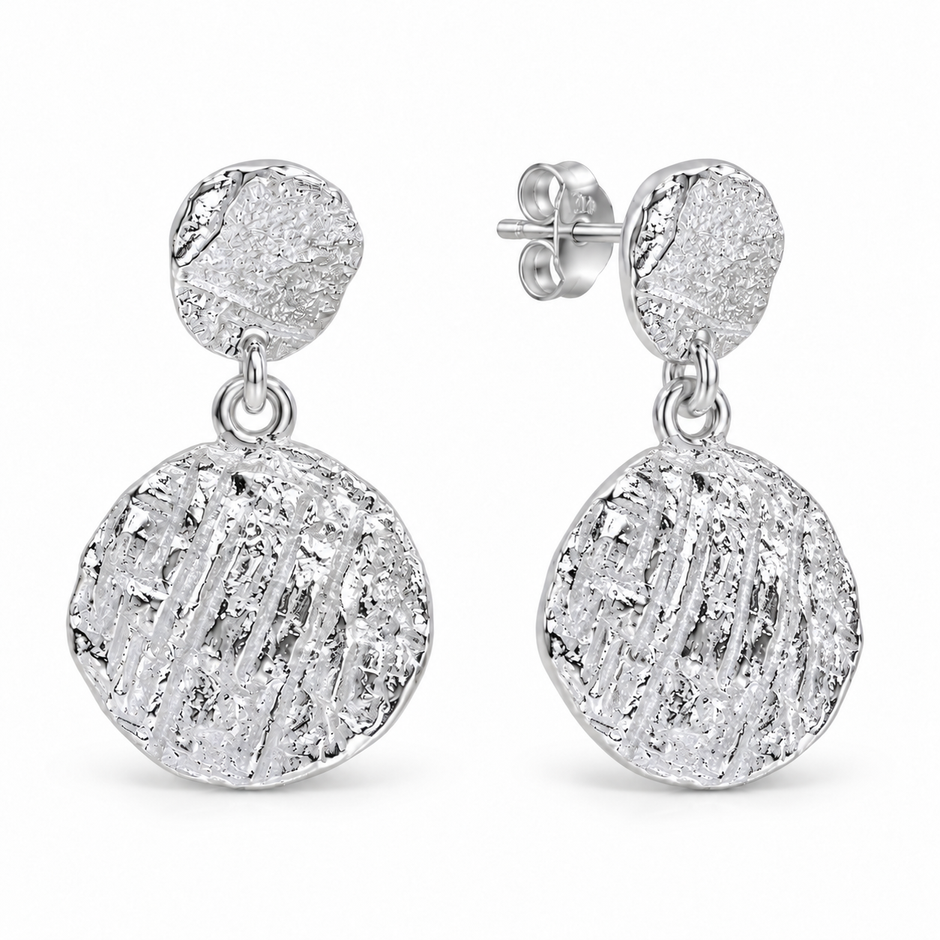Orélie Textured Drop Earrings - white background front and right angle