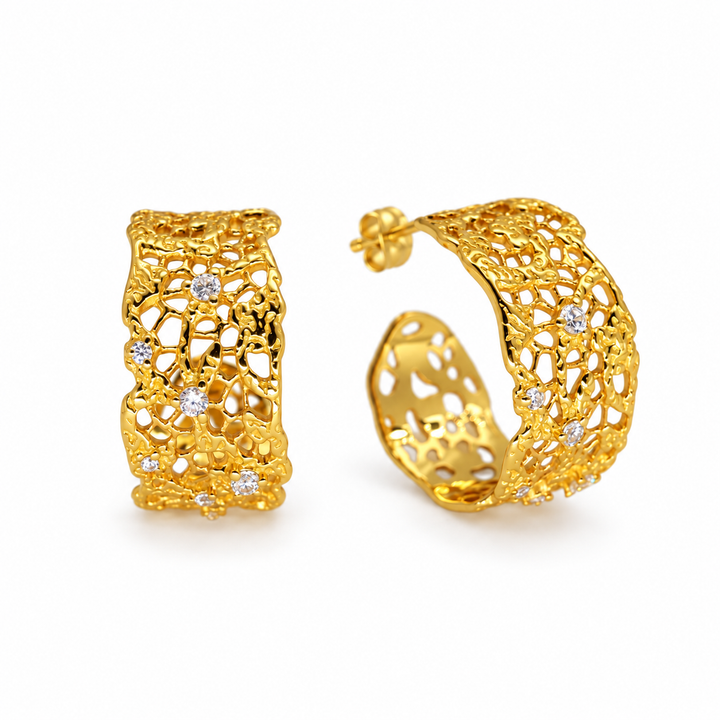 Thea Filigree Hoop Earrings in 24K Gold Over 925 Silver by MOA - view 1