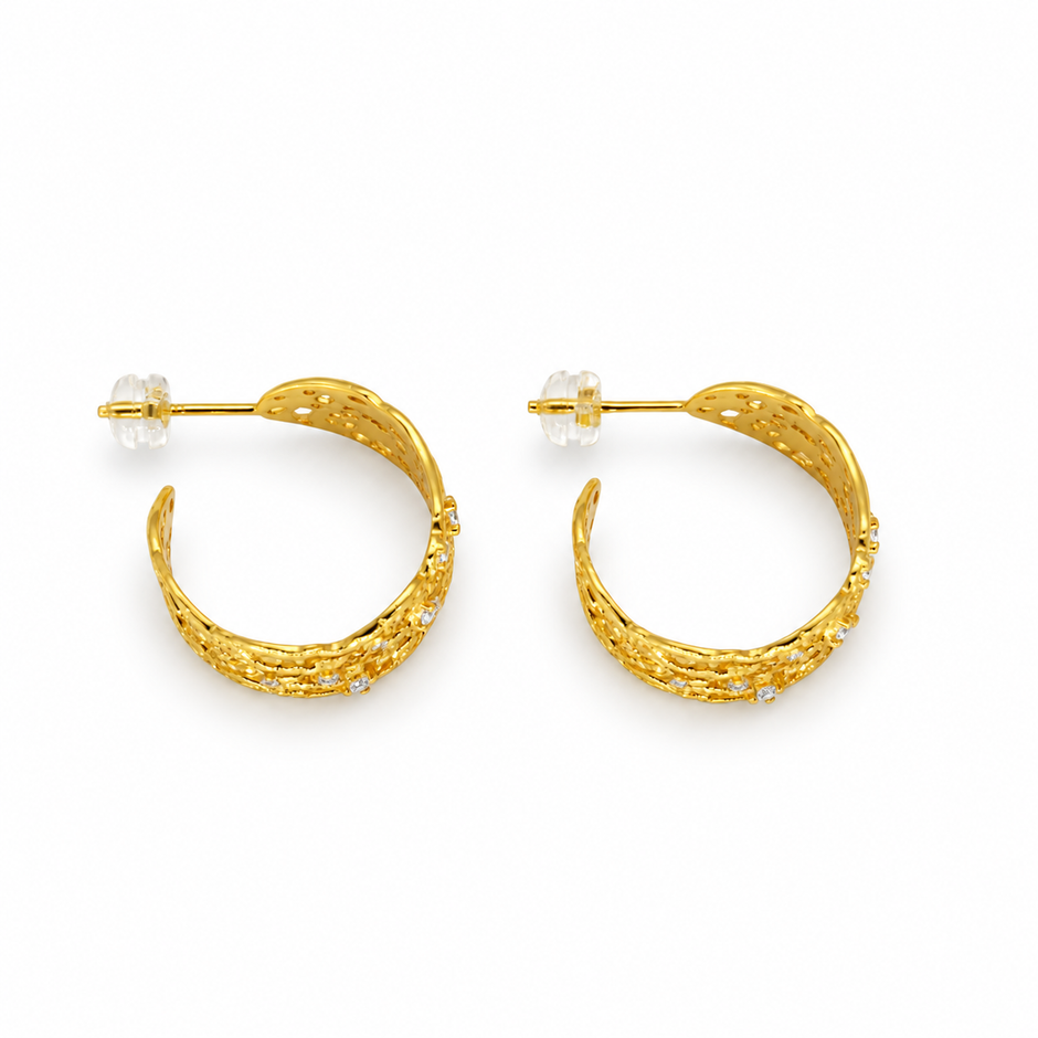 Thea Filigree Hoop Earrings in 24K Gold Over 925 Silver by MOA - view 2