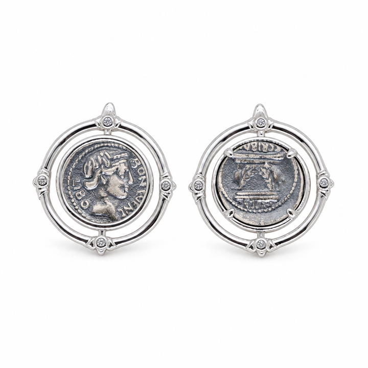Evariste Coin Stud Earrings in 925 Sterling Silver by MOA - view 1