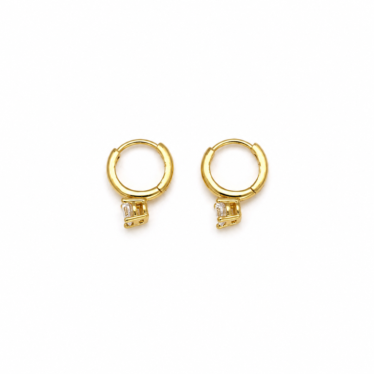 Coralie solitaire CZ drop huggie earrings in 18K gold vermeil back view