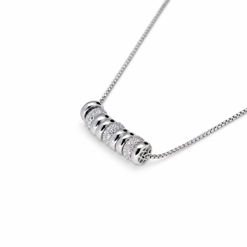 Celestine Beaded Necklace with Cubic Zirconia in 925 Sterling Silver by MOA - view 2