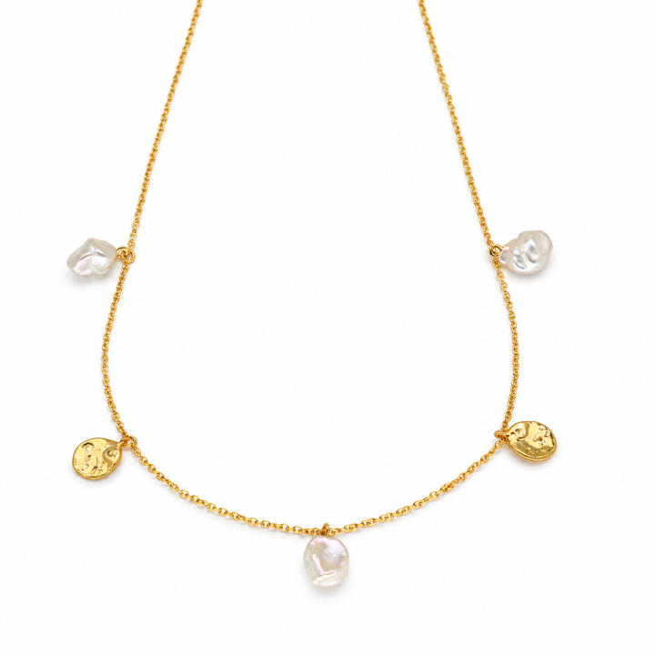 Elowen Pearl and Coin Necklace in 24K Gold Over 925 Silver by MOA - view 1