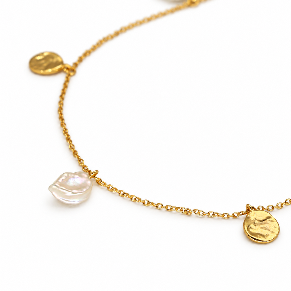 Elowen Pearl and Coin Necklace in 24K Gold Over 925 Silver by MOA - view 2