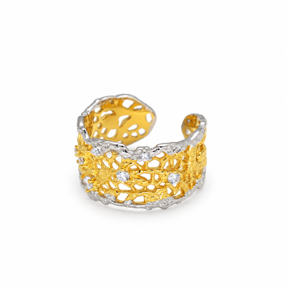 Thea Bold Filigree Open Ring Two Tone by MOA - view 2