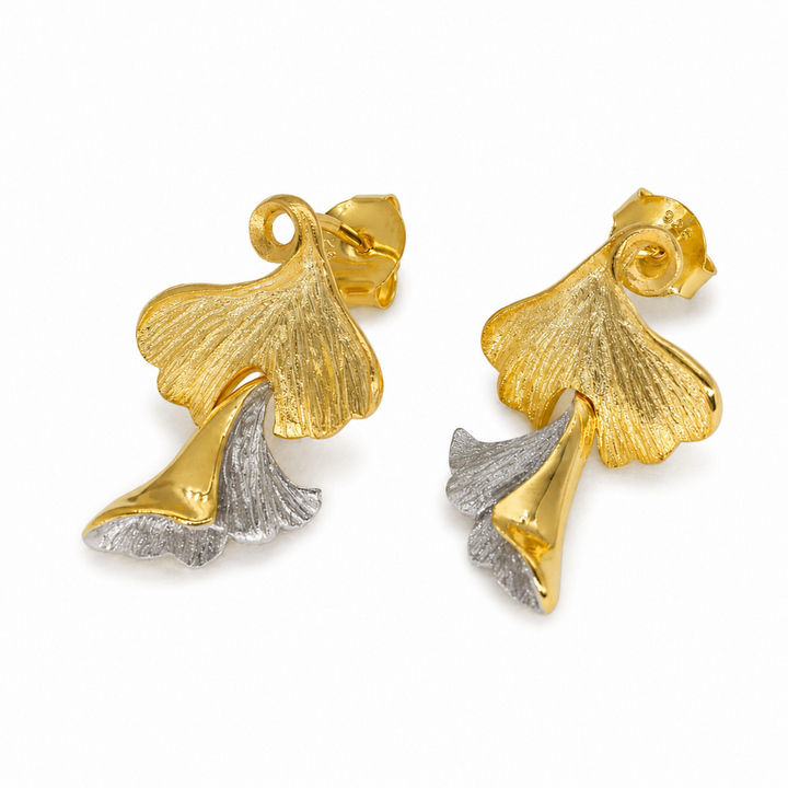 Alouette Two-Tone Ginkgo Drop Earrings in 18K Gold over 925 Silver by MOA - view 1