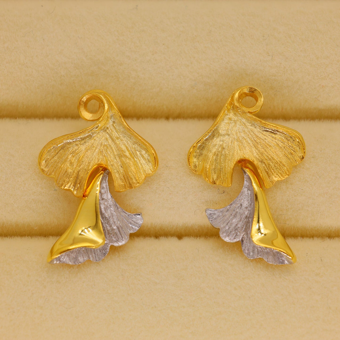 Alouette Two-Tone Ginkgo Drop Earrings in 18K Gold over 925 Silver by MOA - view 2