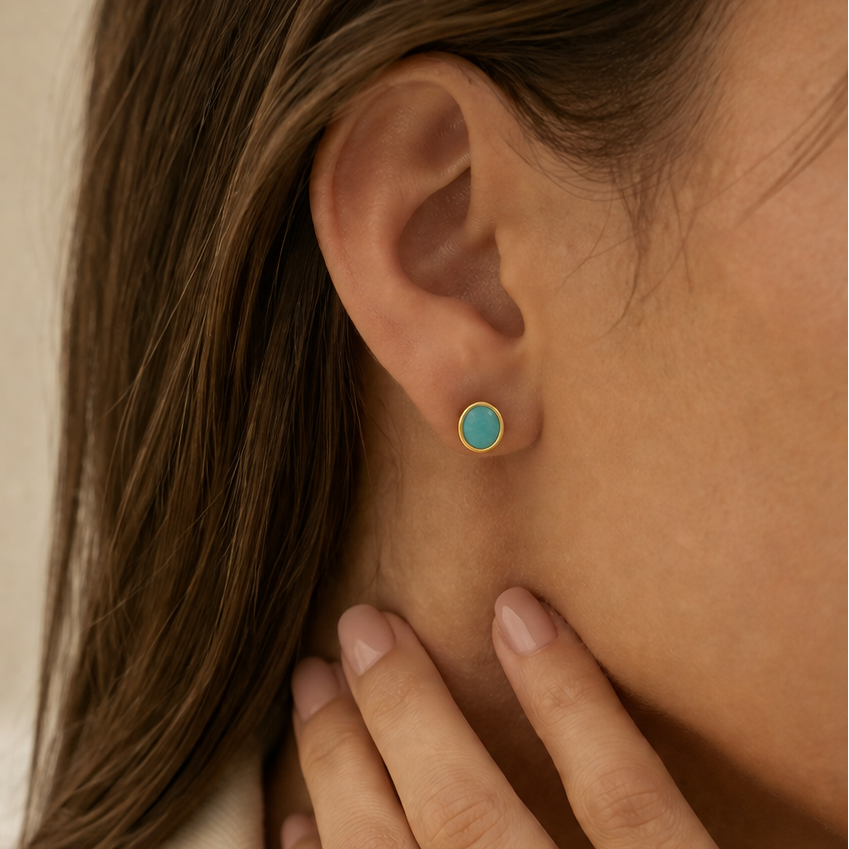 Amazone Amazonite Stud Earrings in Gold Vermeil by MOA - view 2