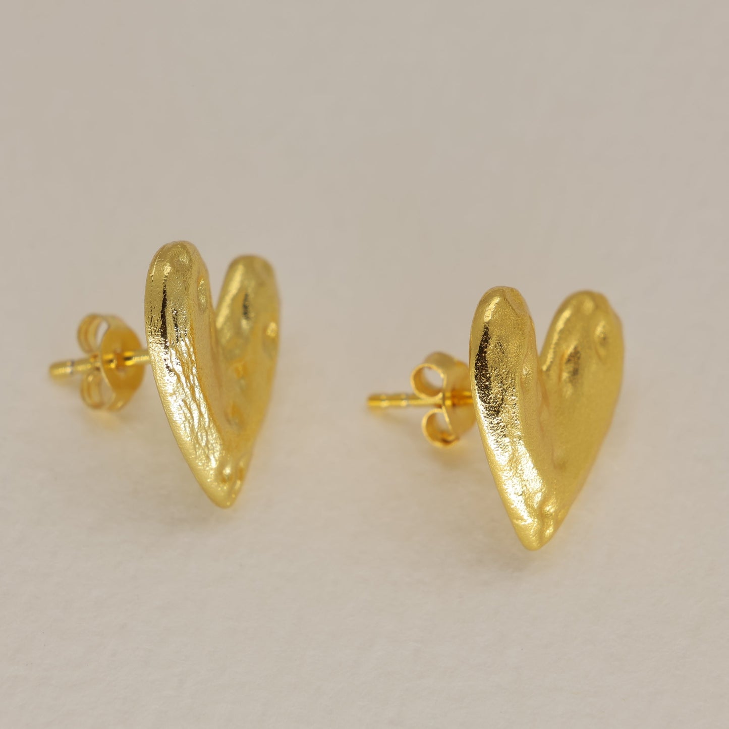 Amelia Sculpted Heart Stud Earrings in 24K Gold Over 925 Silver by MOA - view 2
