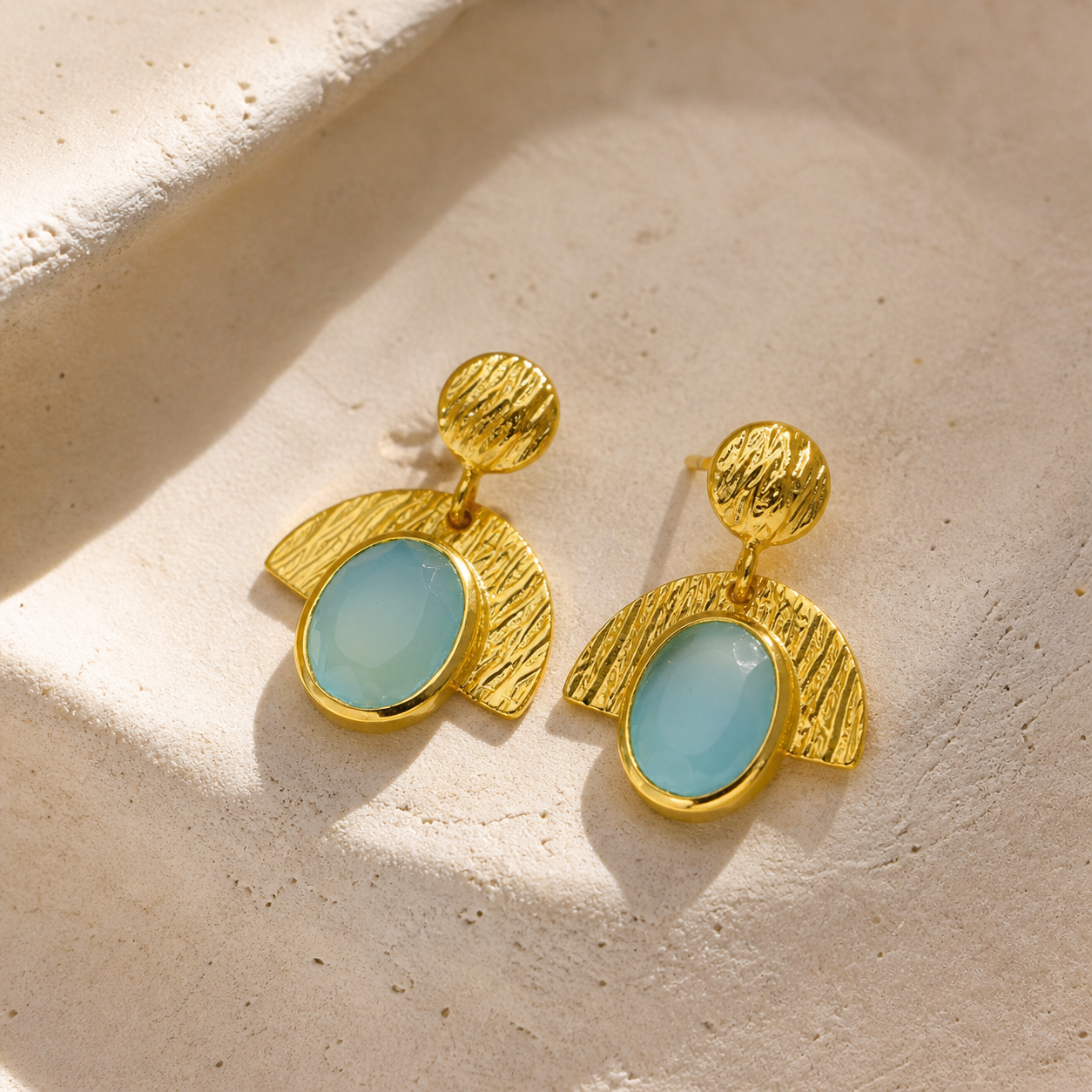 Arche Aqua Chalcedony Drop Earrings in Gold Vermeil by MOA - view 3