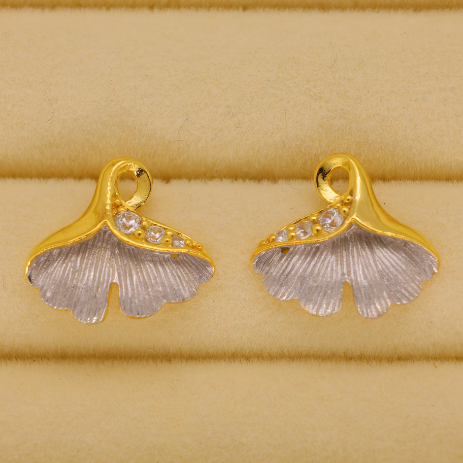 Aurélie Pavé Ginkgo Stud Earrings in 18K Gold over 925 Silver by MOA - view 2