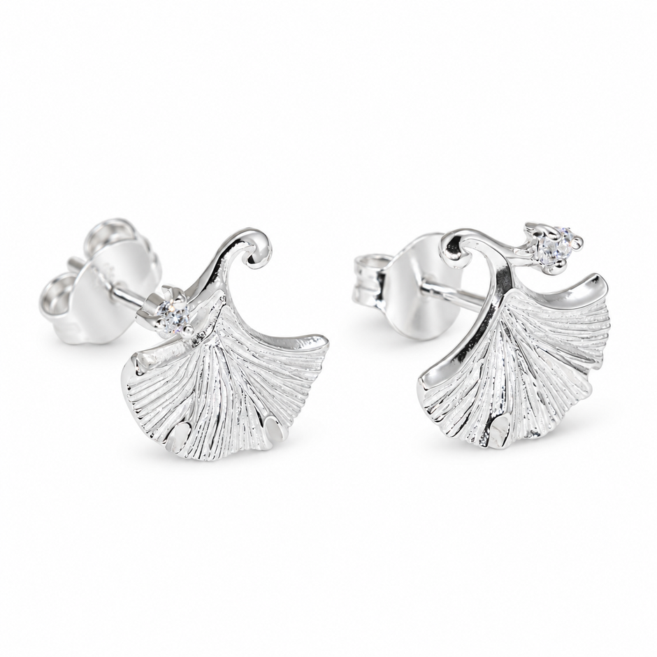 Auréline Ginkgo Stud Earrings in 925 Sterling Silver - angled rear view