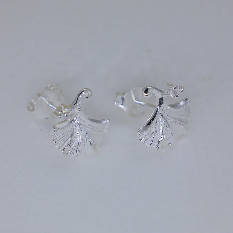 Aureline Ginkgo Stud Earrings in 925 Sterling Silver by MOA - view 2