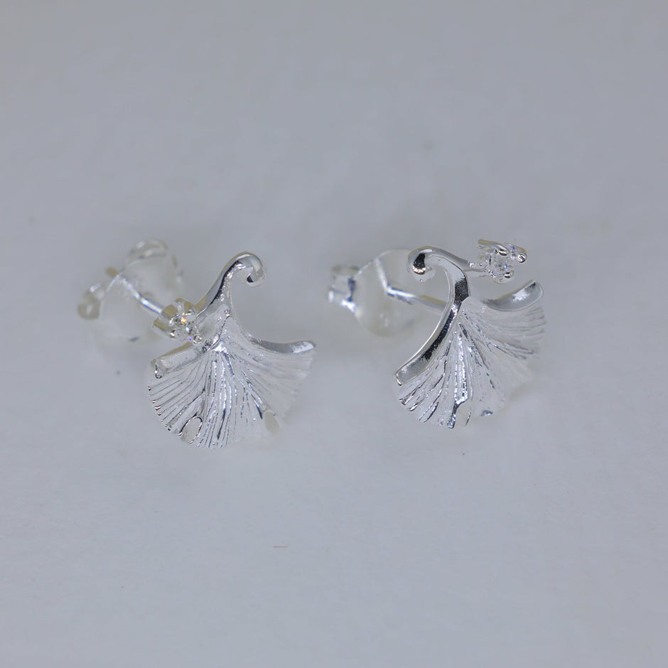 Auréline Ginkgo Stud Earrings in 925 Sterling Silver by MOA - view 2