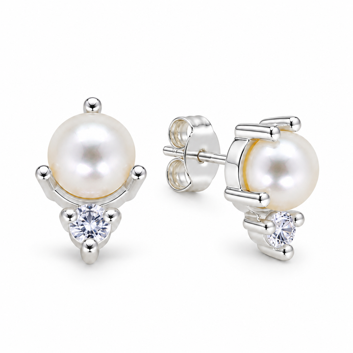 Aurine Crystal Stud Earrings in 925 Sterling Silver by MOA - front and right side view