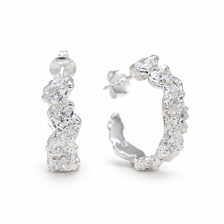 Caelia Textured Hoop Earrings in 925 Sterling Silver by MOA - white background main image