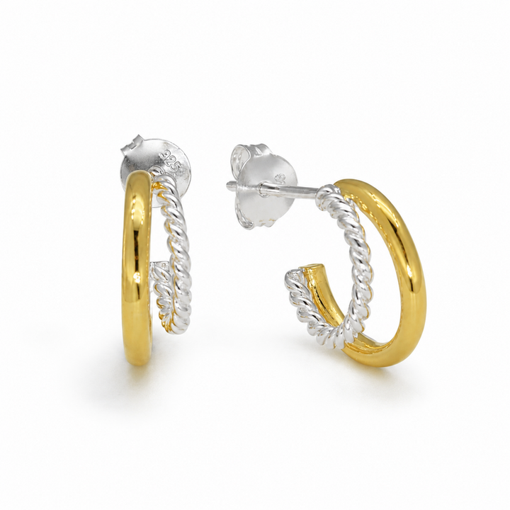 Caliste Two-Tone Twist Hoop Earrings in 18K Gold over 925 Silver by MOA - view 1