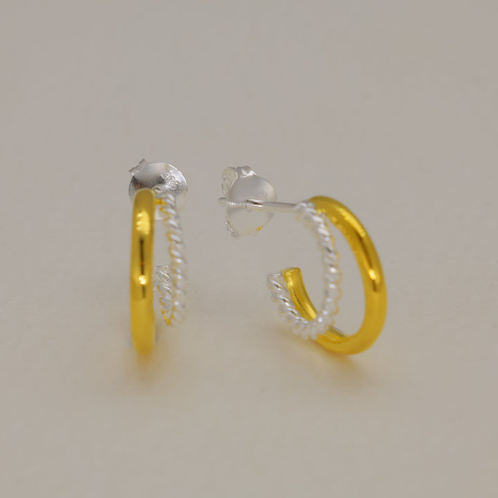 Caliste Two-Tone Twist Hoop Earrings in 18K Gold over 925 Silver by MOA - view 1
