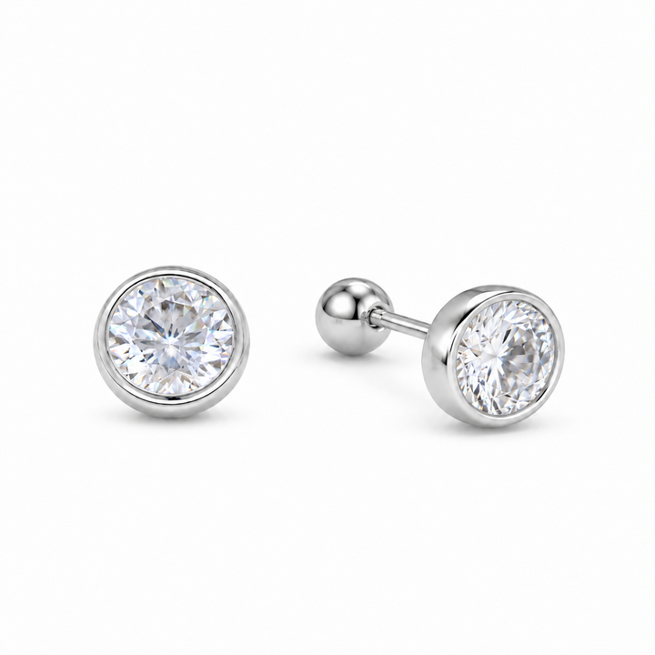 Celestine Bezel Stud Earrings 0.5 with round ball screw backs - main image