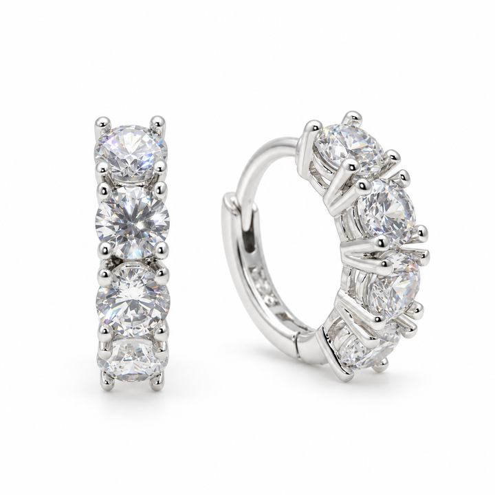 Celestine Pave Huggie Earrings in Sterling Silver by MOA - white background main image