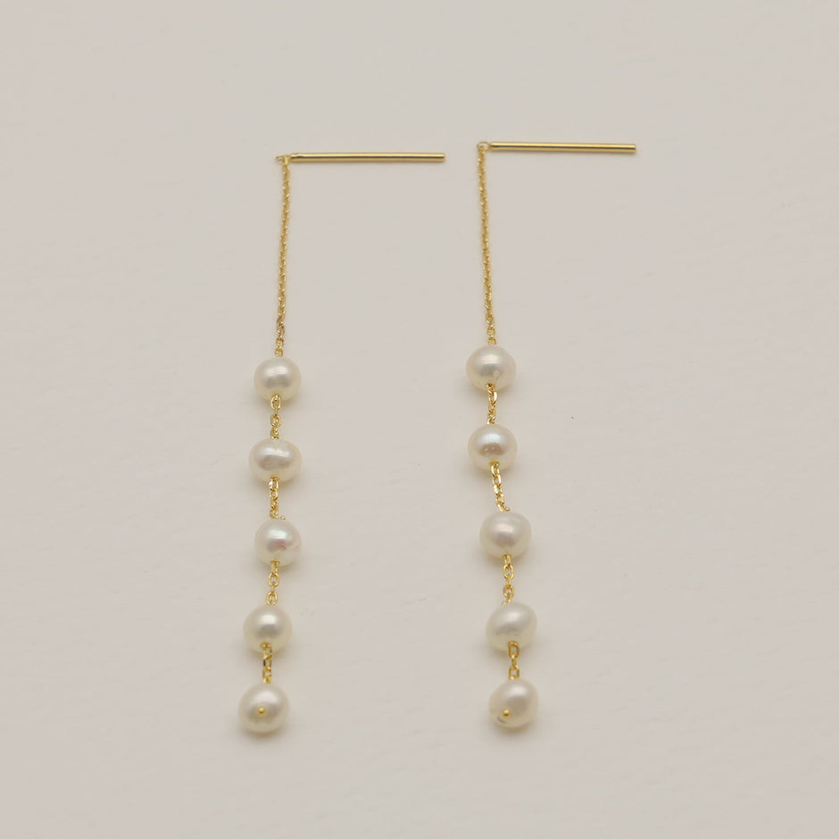 Cephine Pearl Threader Earrings in Gold Vermeil by MOA - view 2