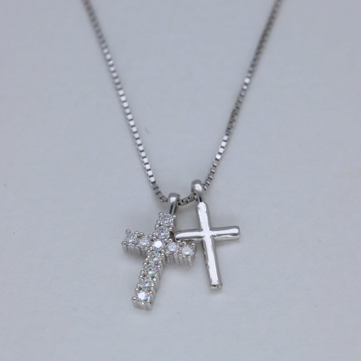 Corinne Double Cross Necklace in 925 Sterling Silver by MOA - view 1