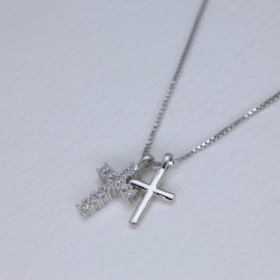 Corinne Double Cross Necklace in 925 Sterling Silver by MOA - view 2