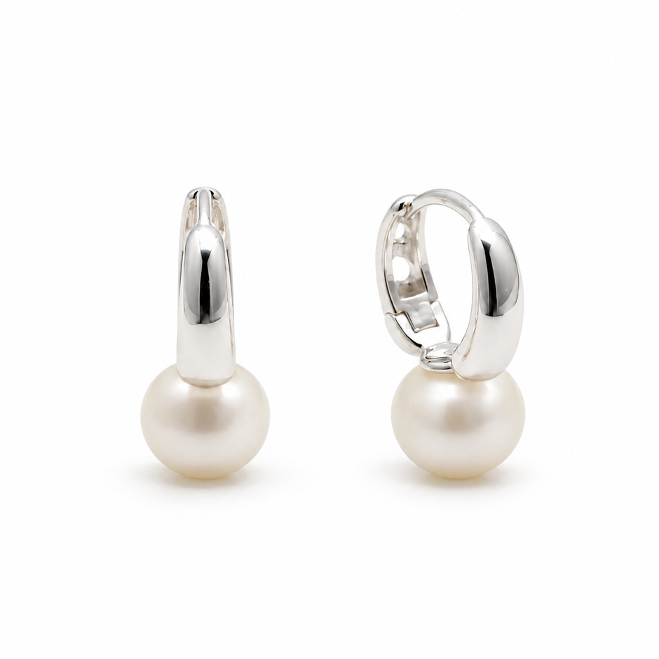 Gaïa Pearl Drop Earrings in 925 sterling silver, one pair on white background