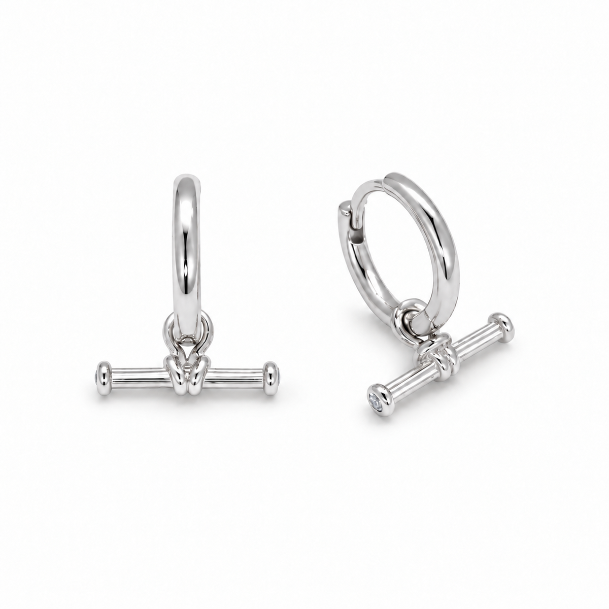 Amélie T-Bar CZ Huggie Earrings in 925 Silver