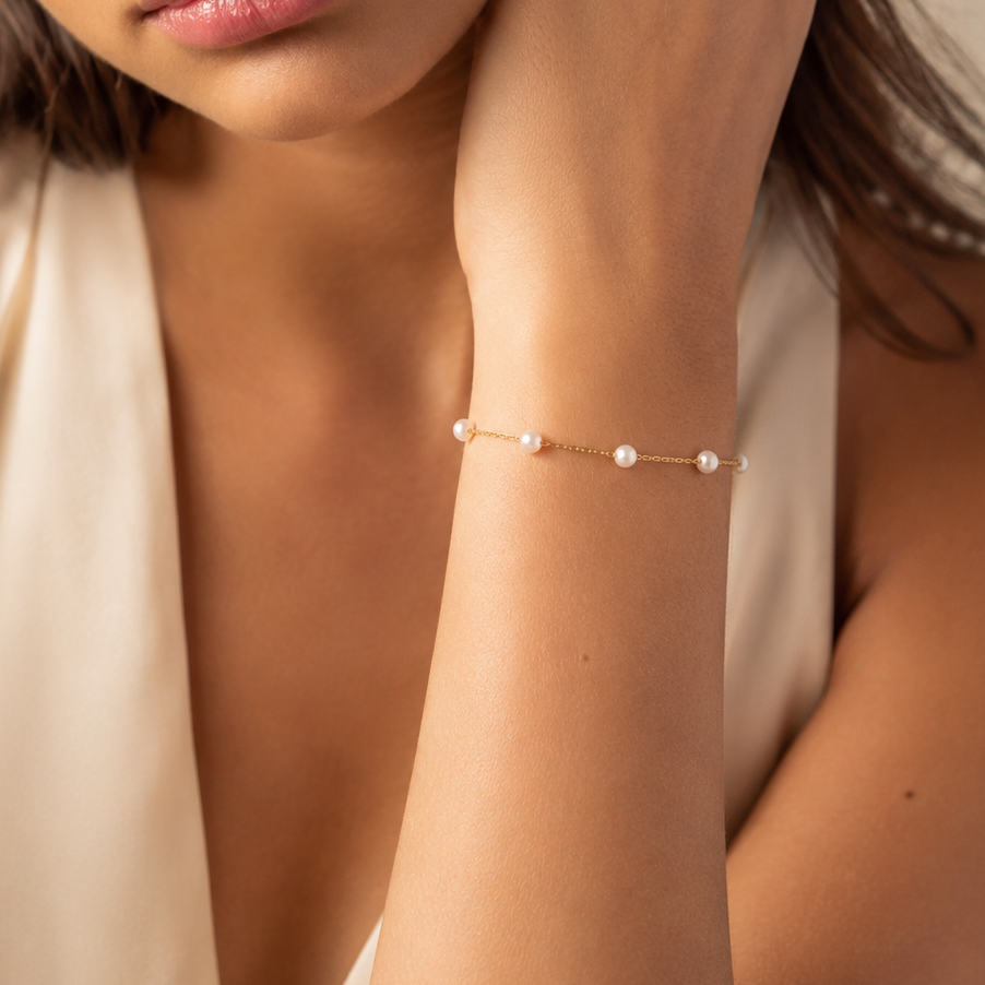 Elina Fine Station Akoya Pearl Bracelet in 18K Gold by MOA - view 2