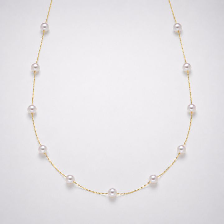 Elina Fine Station Akoya Pearl Necklace in 18K Gold by MOA - view 1