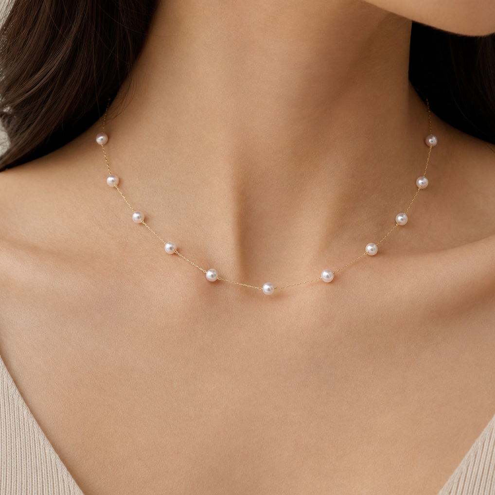 Elina Fine Station Akoya Pearl Necklace in 18K Gold by MOA - view 2