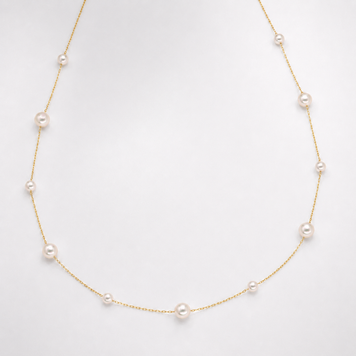 Elina Mixed Station Akoya Pearl Necklace in 18K Gold by MOA - view 1