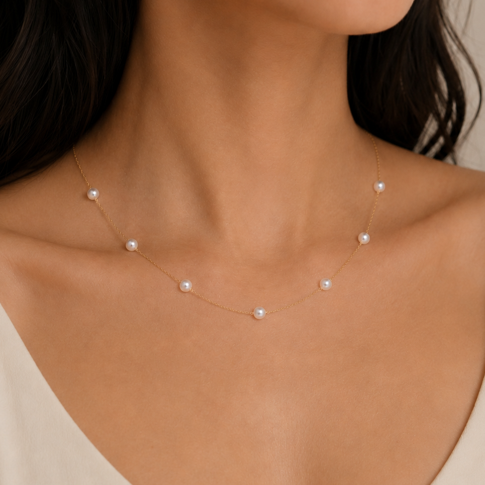 Elina Station Akoya Pearl Necklace in 18K Gold by MOA - view 2