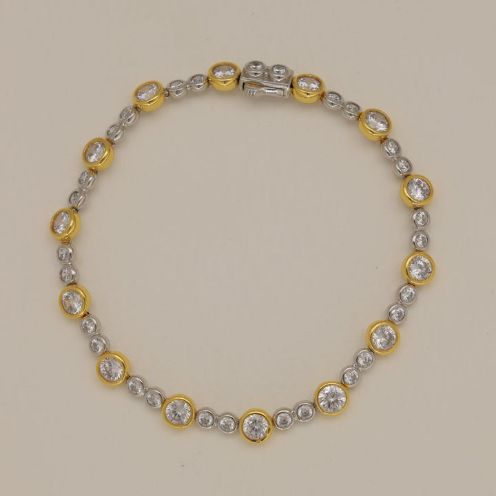 Elise Alternating Tennis Bracelet in Two Tone 24K Gold Over 925 Silver by MOA - view 1