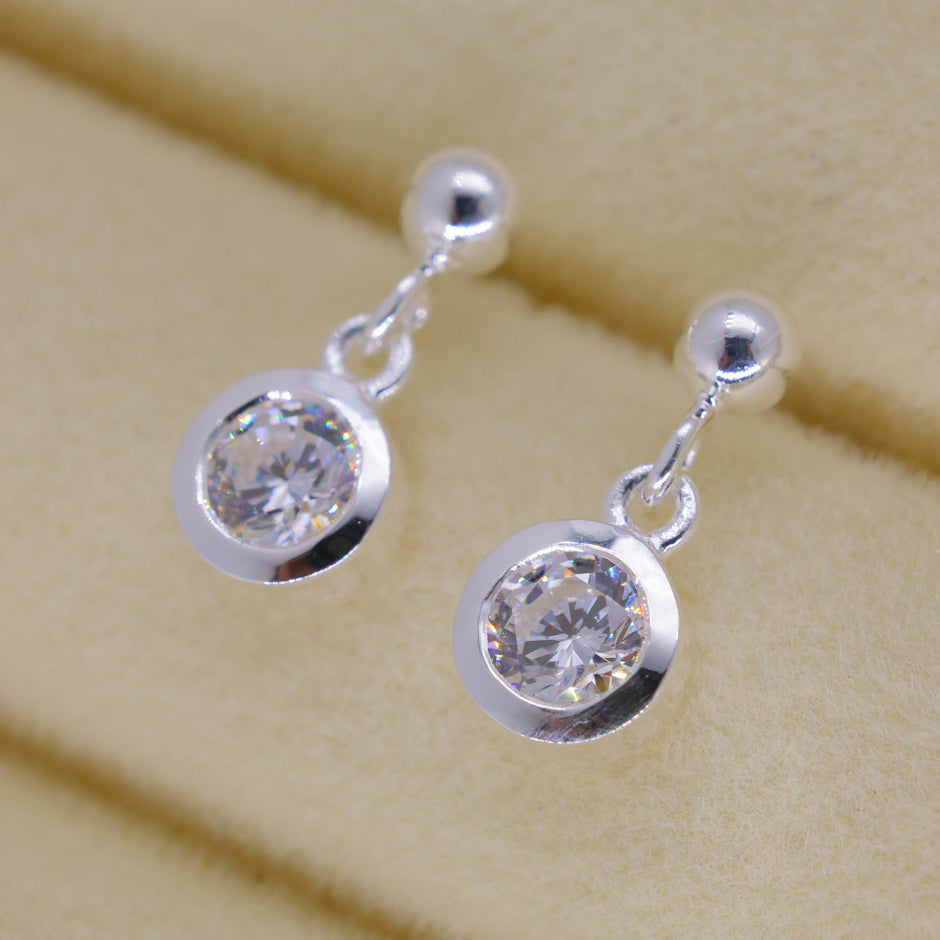 Elora Bezel Drop Earrings in 925 Sterling Silver by MOA - view 2