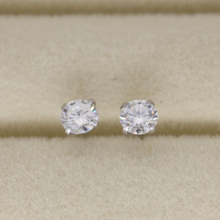 Emilienne Petite Solitaire Stud Earrings in 925 Sterling Silver by MOA - view 1