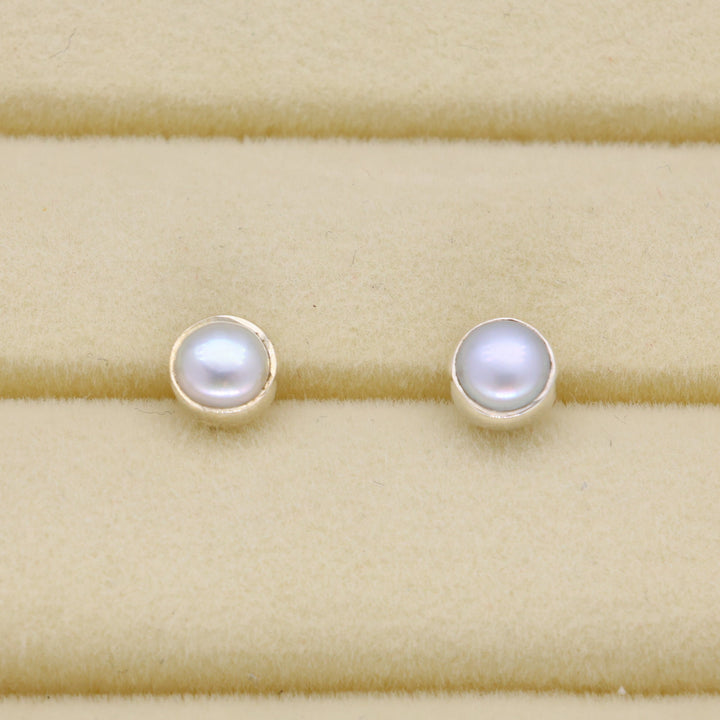 Emira Pearl Stud Earrings in 925 Sterling Silver by MOA - view 1