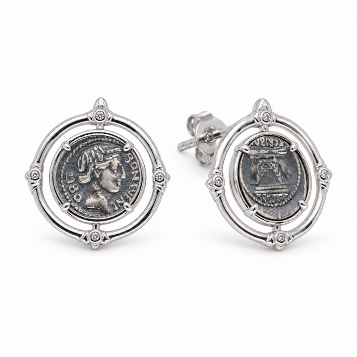 Évariste Coin Stud Earrings in 925 Sterling Silver