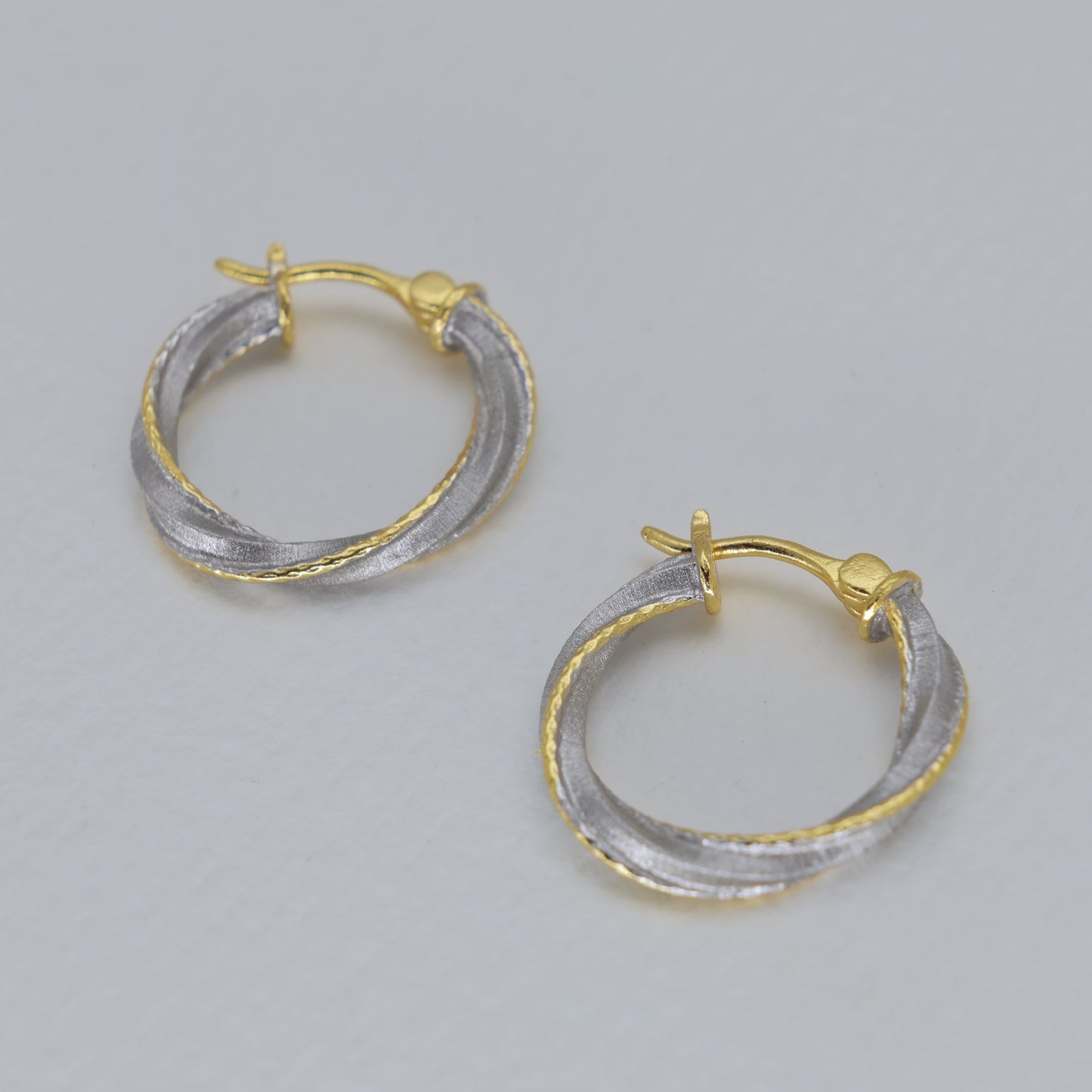 Evora Twist Hoop Earrings in Two-Tone 24K Gold Over 925 Silver by MOA - view 2