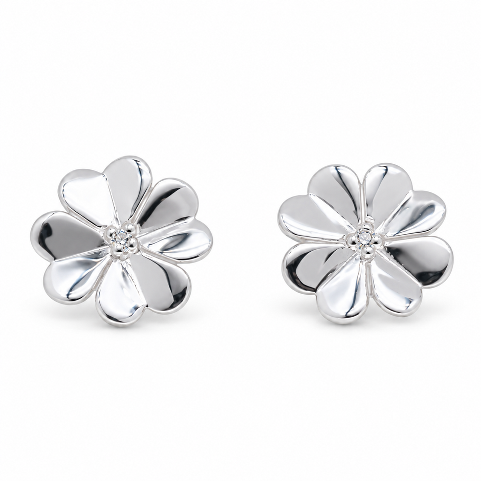 Fleurette Pavé Bloom Stud Earrings in 925 Sterling Silver - alternate front view
