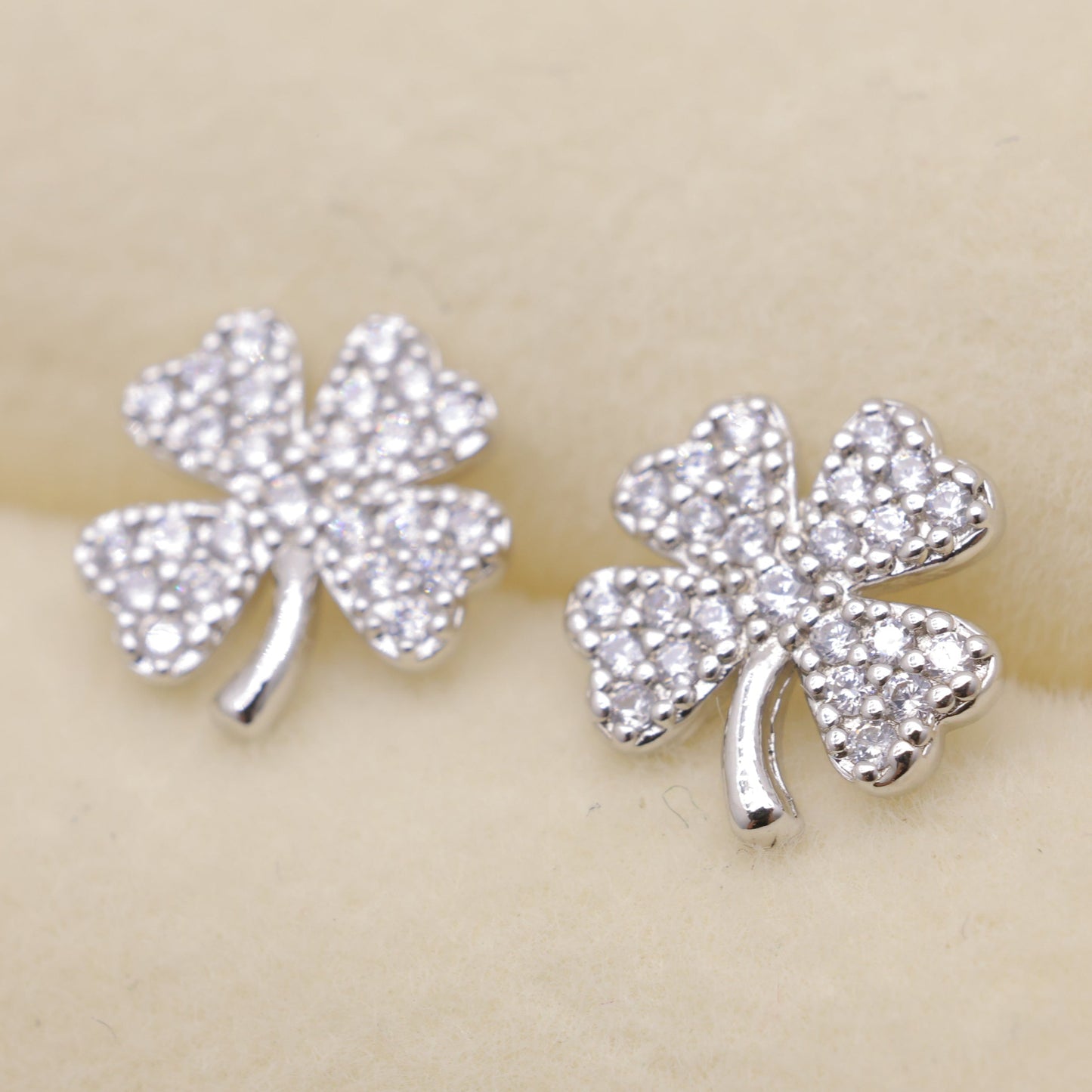 Fleurine Clover Pave Earrings in 925 Sterling Silver by MOA - view 3