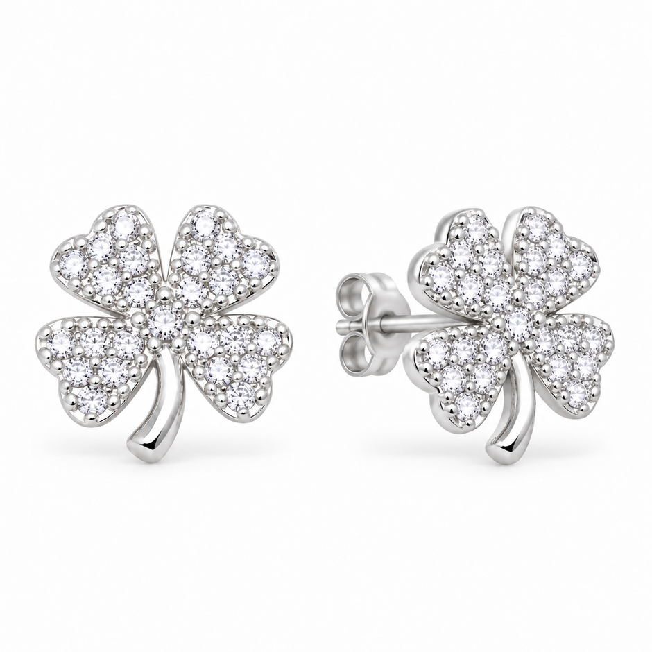 Fleurine Clover Pavé Earrings in 925 Sterling Silver by MOA