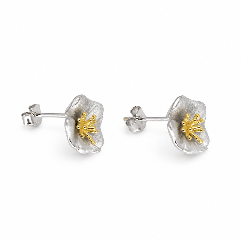 Florine Bloom Stud Earrings in Two-Tone 24K Gold Over 925 Silver by MOA - view 2