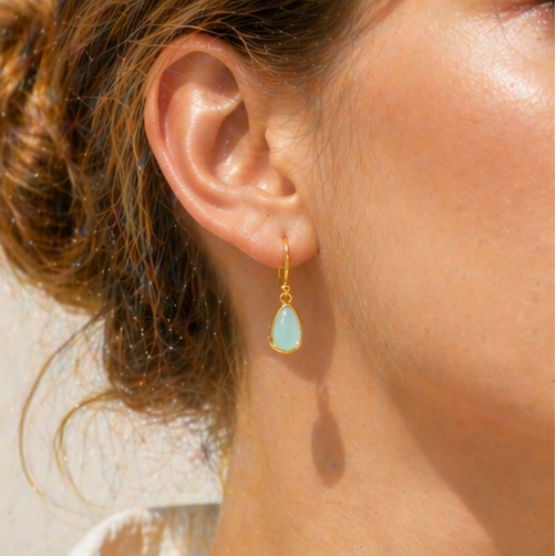 Lagon Aqua Chalcedony Drop Earrings in Gold Vermeil by MOA - view 2
